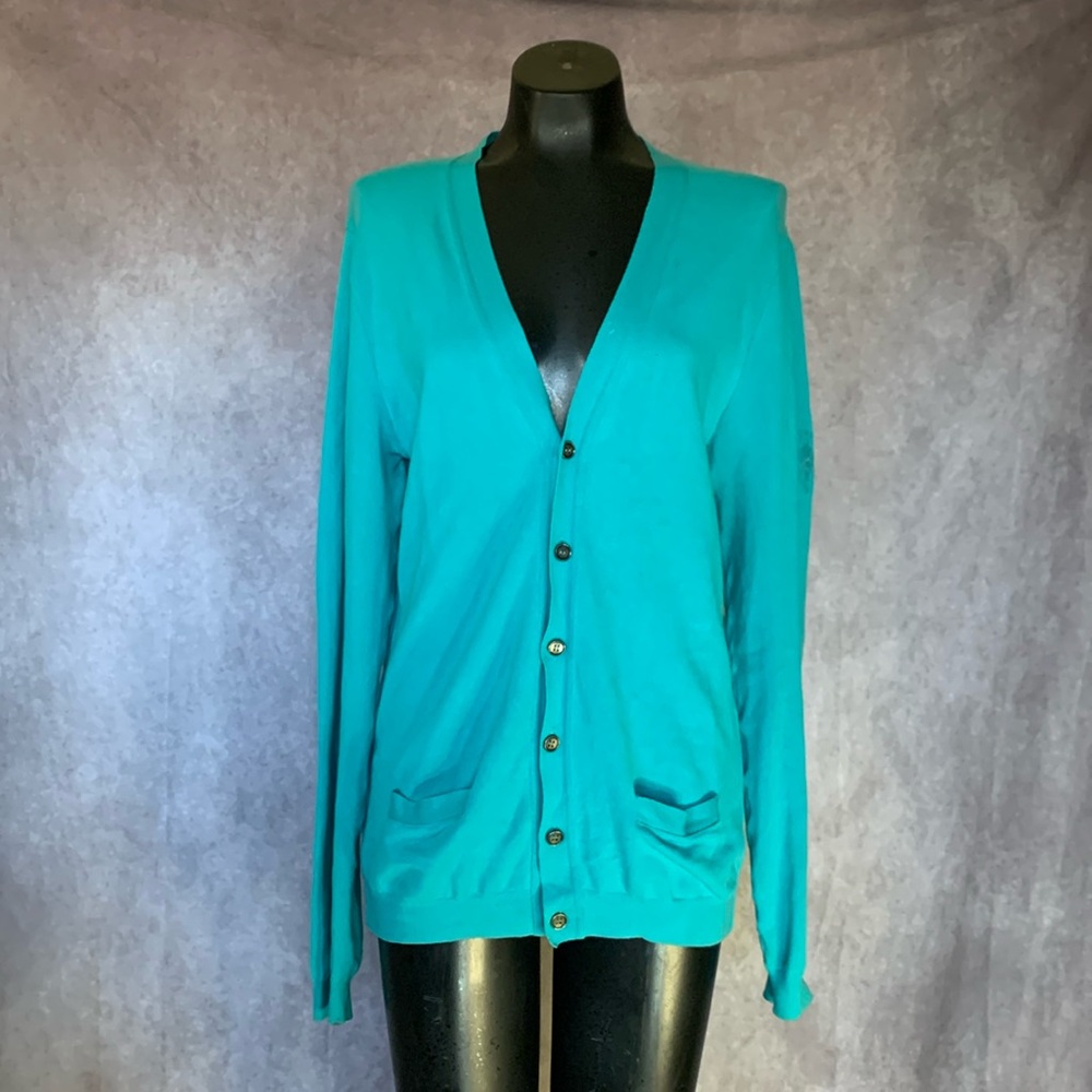 Gucci Turquoise Teal Blue Long Sleeve Cardigan Sweater V-neck Button Up Sz. XXL
